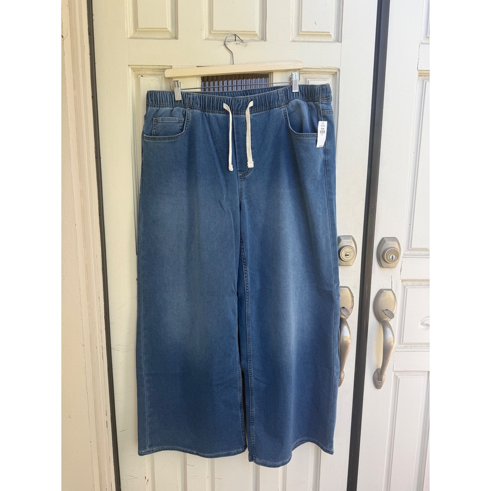 Gap Regular Wide Leg Pull On Denim Jeans Medium Wash Elastic Waist Size XL